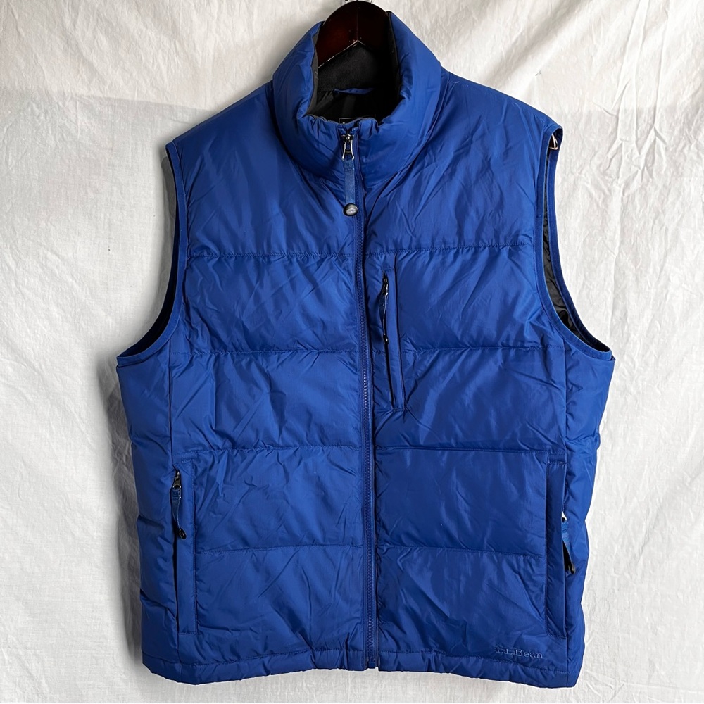 LL Bean Goose Down Vest Mens Medium Blue Quilted Puffer Puffy Pockets Gilet Coat